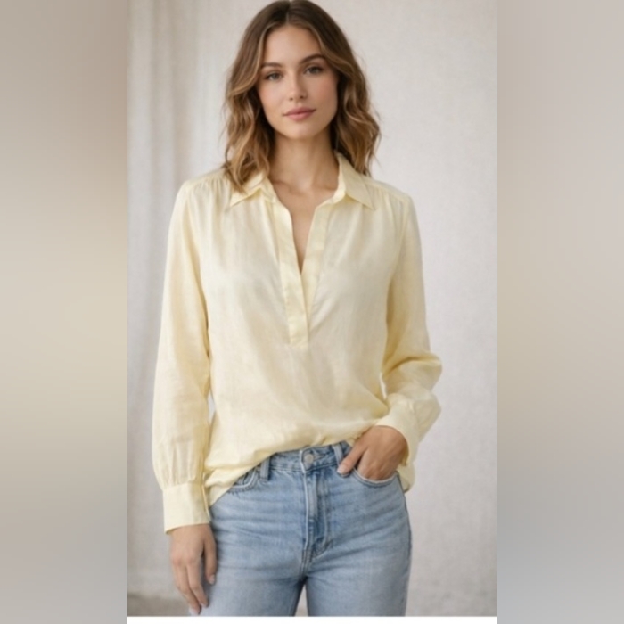 J. Crew Classic Yellow Long-Sleeve Partial Button-Front Women's Shirt!!!